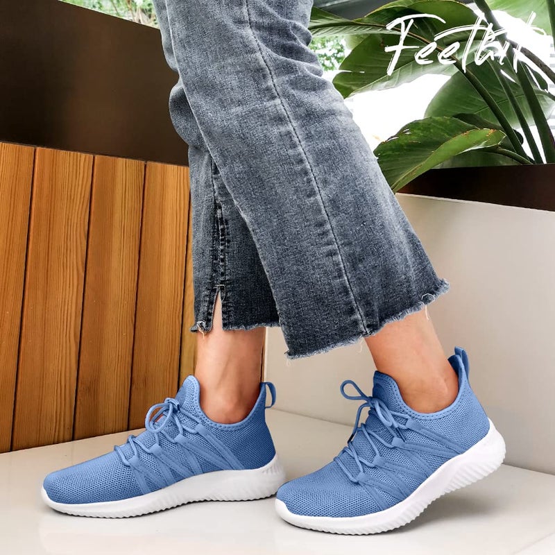 Feethit Womens Slip On Running Shoes Non Slip Walking Shoes Lightweight Gym Workout Shoes Breathable Fashion Sneakers All Sky Blue Size 10.5 - Image 2
